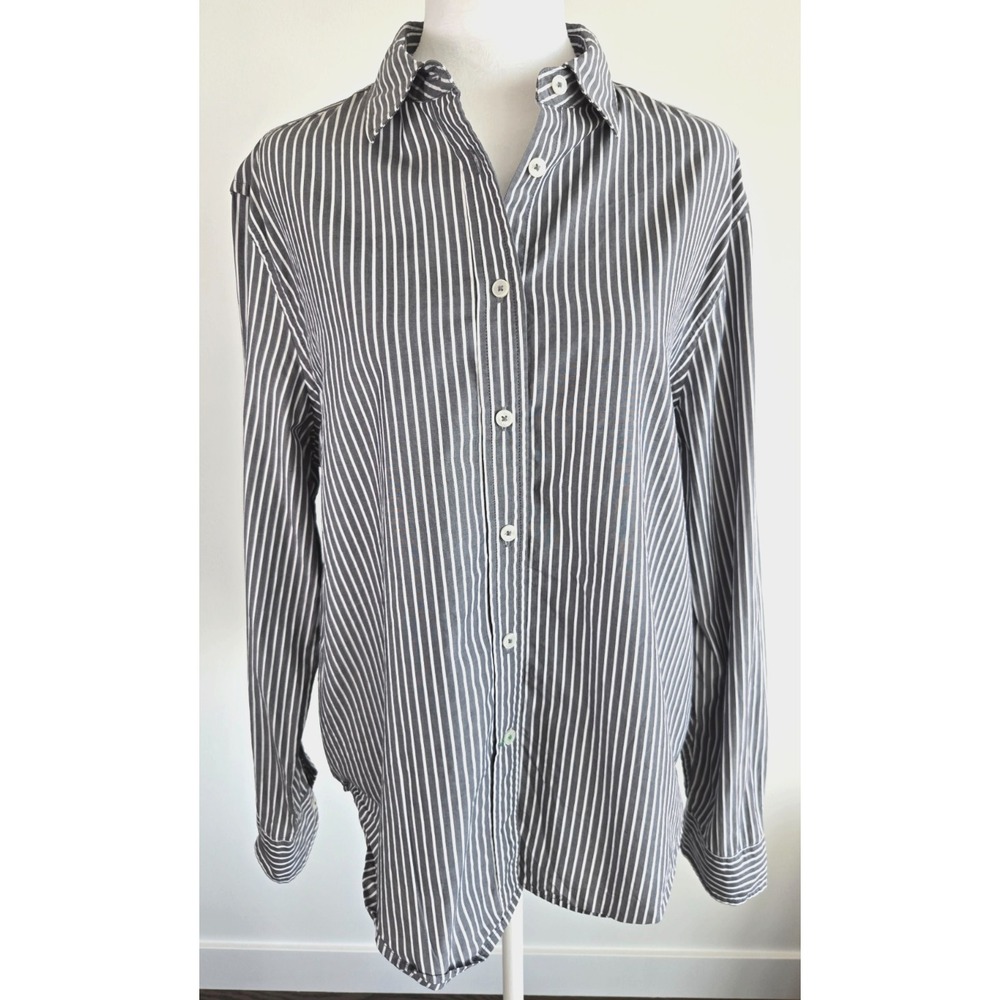 United Colors of Benetton Womens Button-Up Shirt Top Striped Long Sleeve. Sz L.